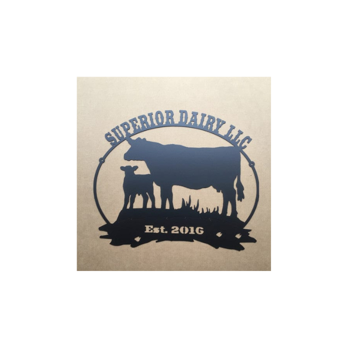 Cow and Calf Welcome Sign – Personalized Farmhouse Metal Art (X23)