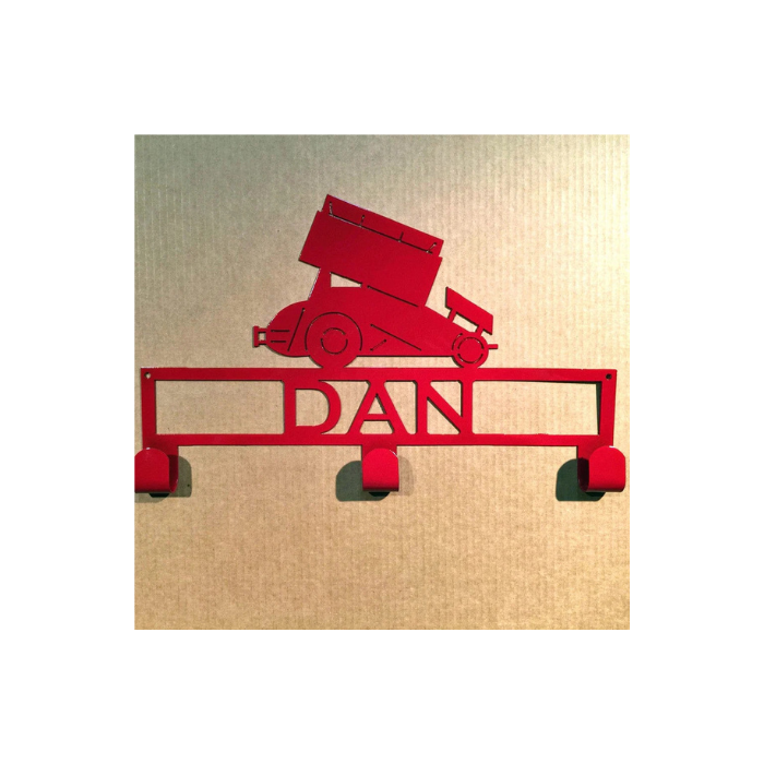 Hat / Coat Rack Sprint Car with Custom Text Box 3 Hooks (X14)