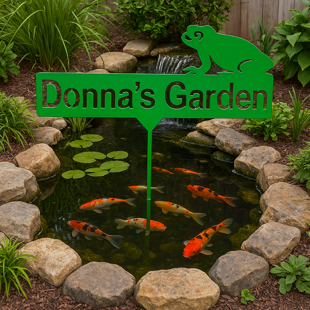Personalized Frog Yard Stake – Metal Garden Decor (H)