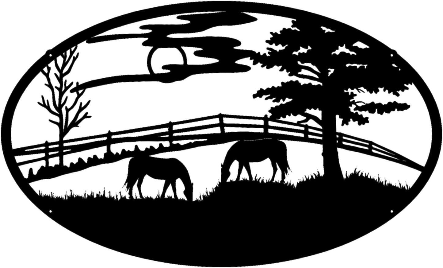 Personalized Ranch Sign – Grazing Horses Metal Wall Art (E25)