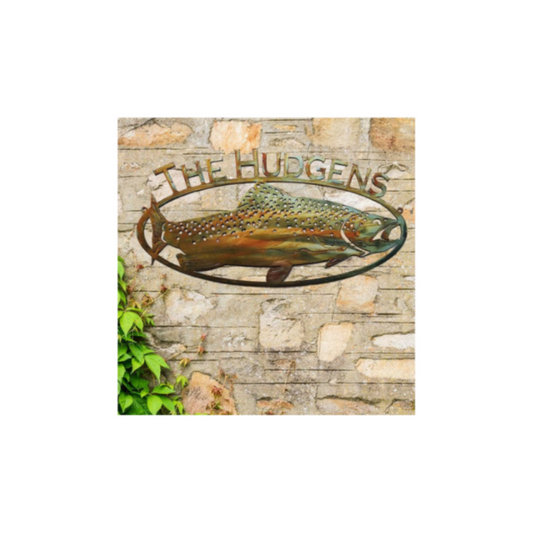 Trout Fish Sign with Custom Text – Rustic Lodge Wall Decor (D13)