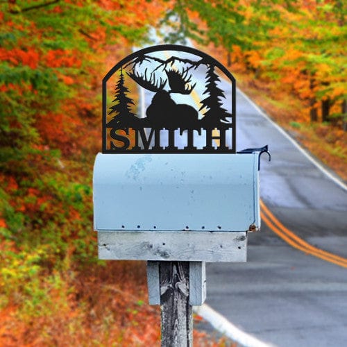 Rusty Rooster Fabrication & Design 16 Gauge / Bolt on / Black Big Bull Moose Resting Mailbox Topper (D32)