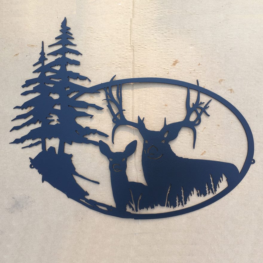 Rusty Rooster Fabrication & Design Big Buck with Doe Metal Wall Art (N6)