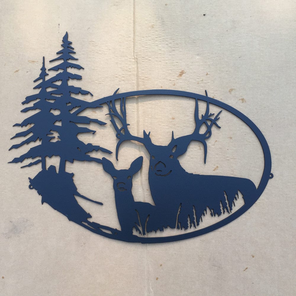 Rusty Rooster Fabrication & Design Big Buck with Doe Metal Wall Art (N6)