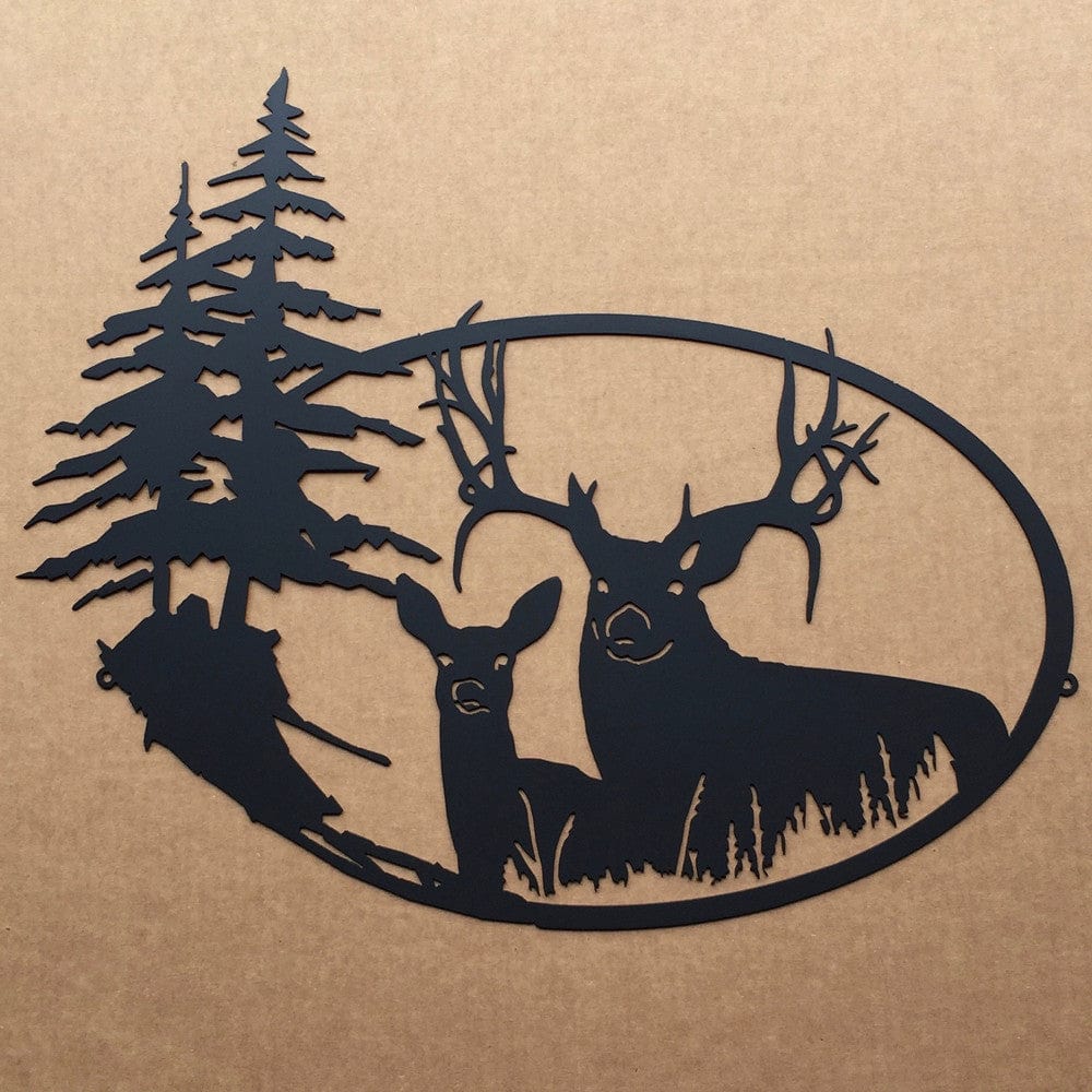 Rusty Rooster Fabrication & Design Big Buck with Doe Metal Wall Art (N6)