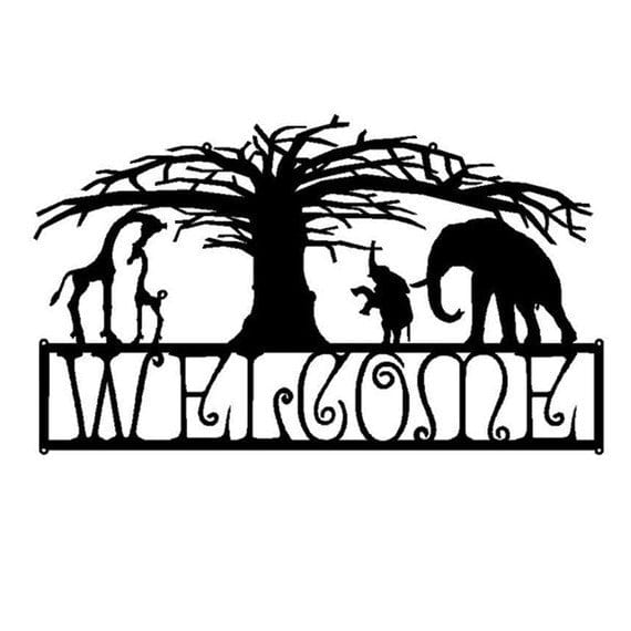 Rusty Rooster Fabrication & Design Custom Metal Welcome African Scene (M1)