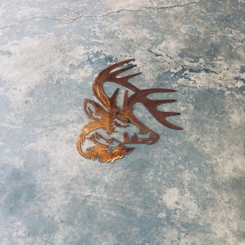 Rusty Rooster Fabrication & Design Deer Head with Mountain scene (O44)