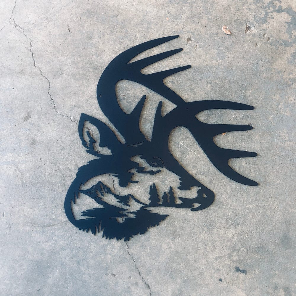 Rusty Rooster Fabrication & Design Deer Head with Mountain scene (O44)