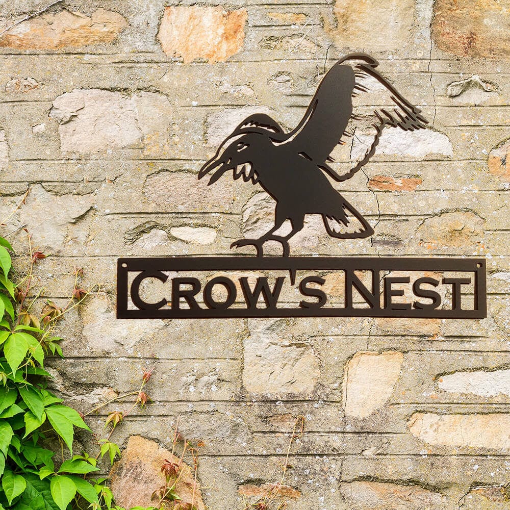 Rusty Rooster Fabrication & Design Flying Crow Metal Wall Art with Custom Text (Y13)