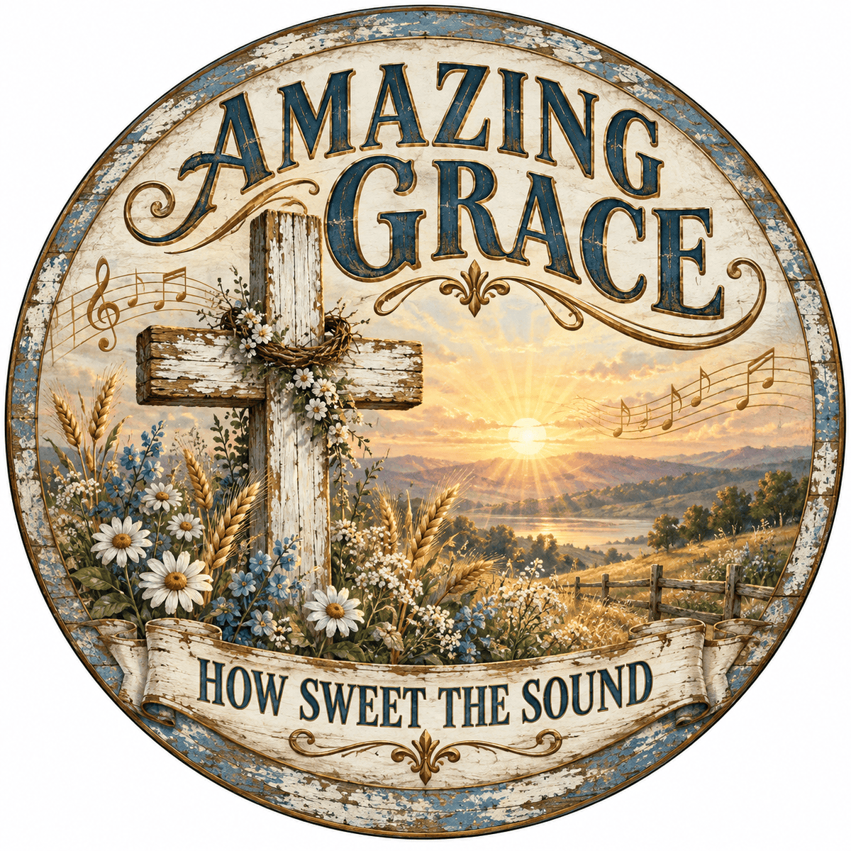 Rusty Rooster Fabrication & Design Full-Color Steel Sign Amazing Grace Round Steel Sign (Sub A84)