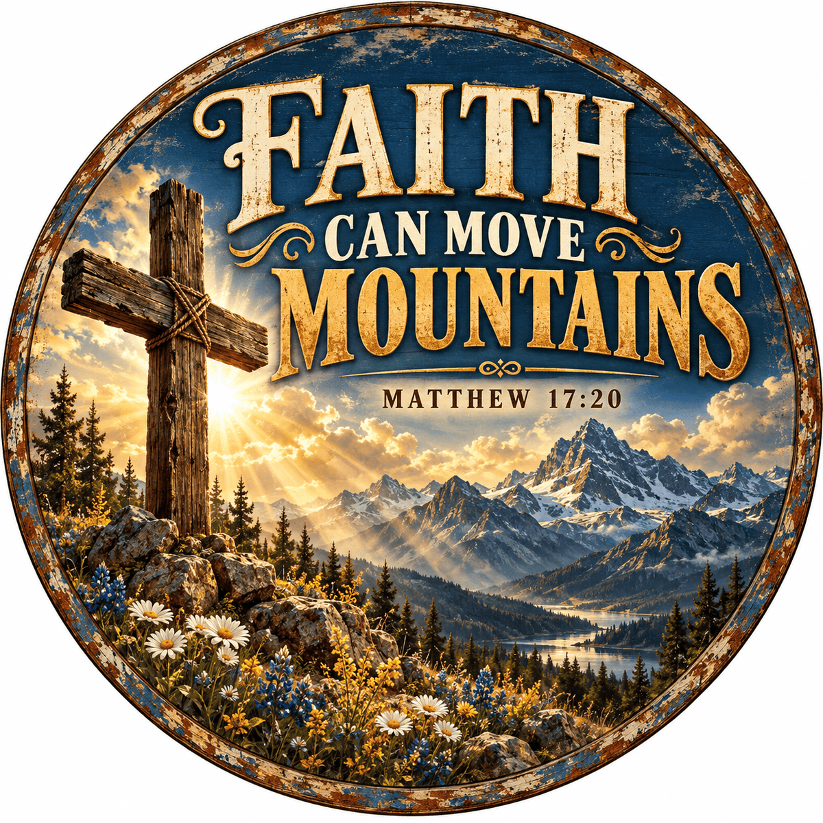 Rusty Rooster Fabrication & Design Full-Color Steel Sign Faith Can Move Mountains Round Steel Sign (Sub A86)