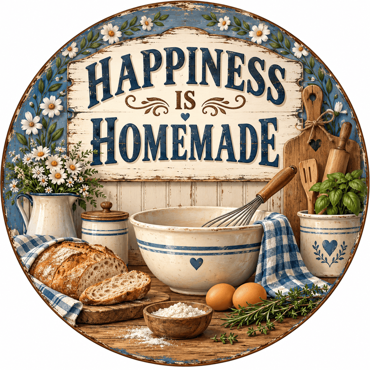 Rusty Rooster Fabrication & Design Full-Color Steel Sign Happiness Is Homemade Round Steel Sign (Sub A78)