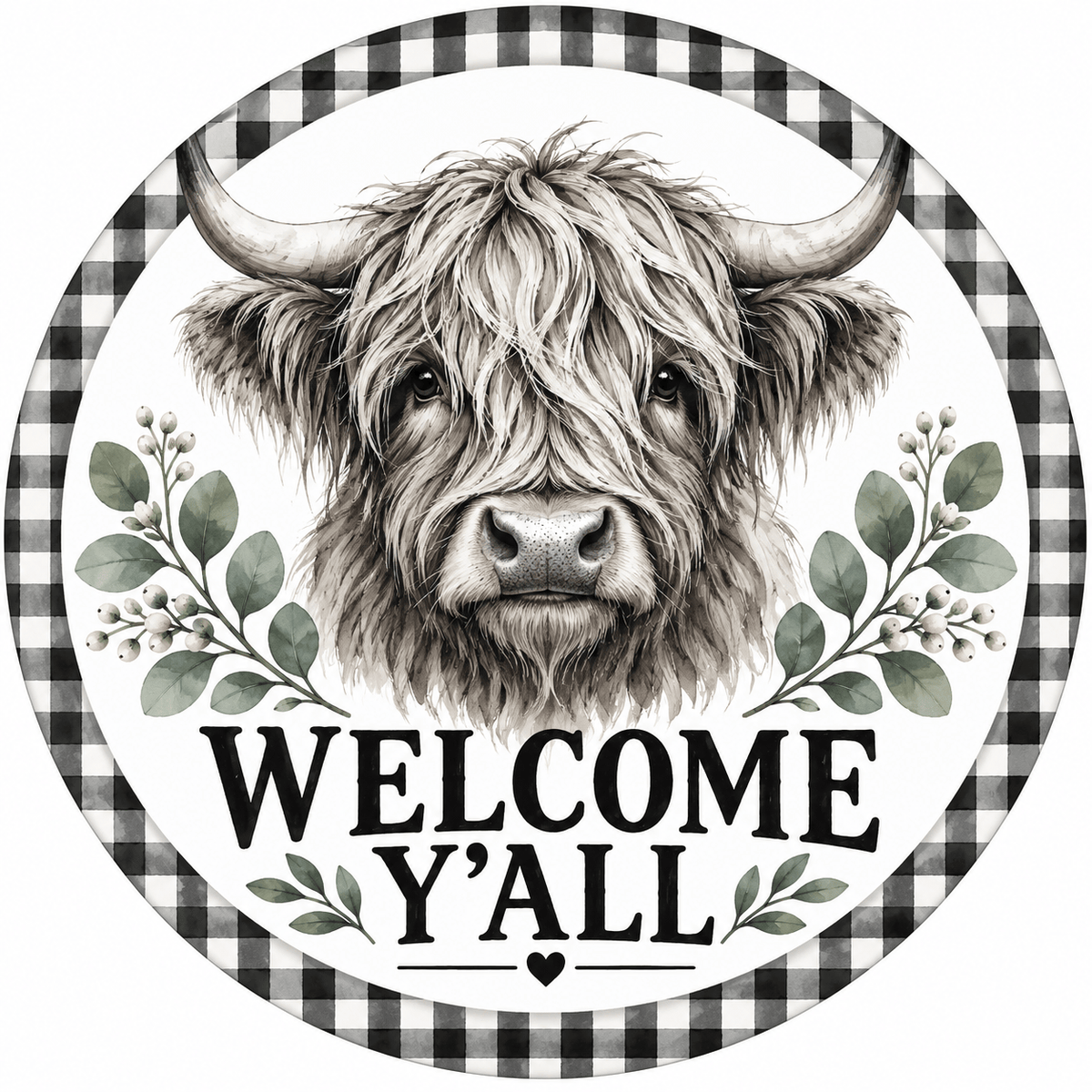 Rusty Rooster Fabrication & Design Full-Color Steel Sign Highland Cow Welcome Y'all Round Steel Sign (Sub A11)
