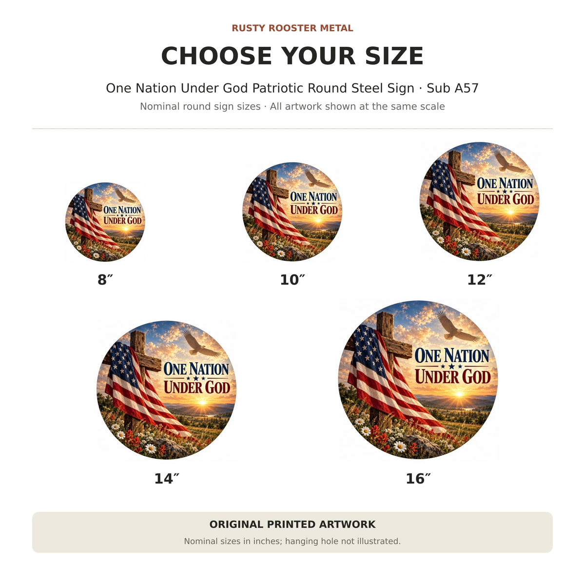 Rusty Rooster Fabrication & Design Full-Color Steel Sign One Nation Under God Patriotic Round Steel Sign (Sub A57)