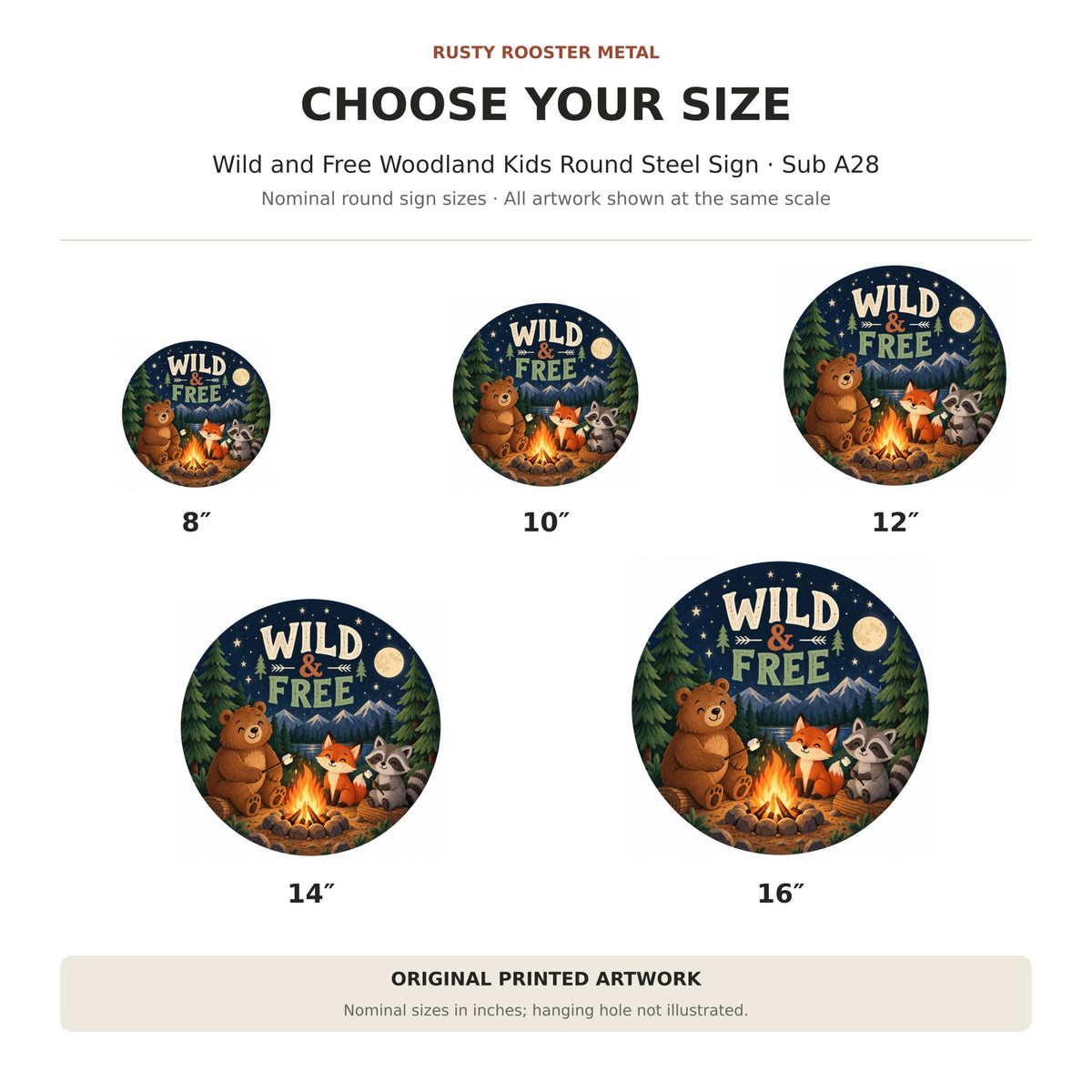 Rusty Rooster Fabrication & Design Full-Color Steel Sign Wild and Free Woodland Kids Round Steel Sign (Sub A28)