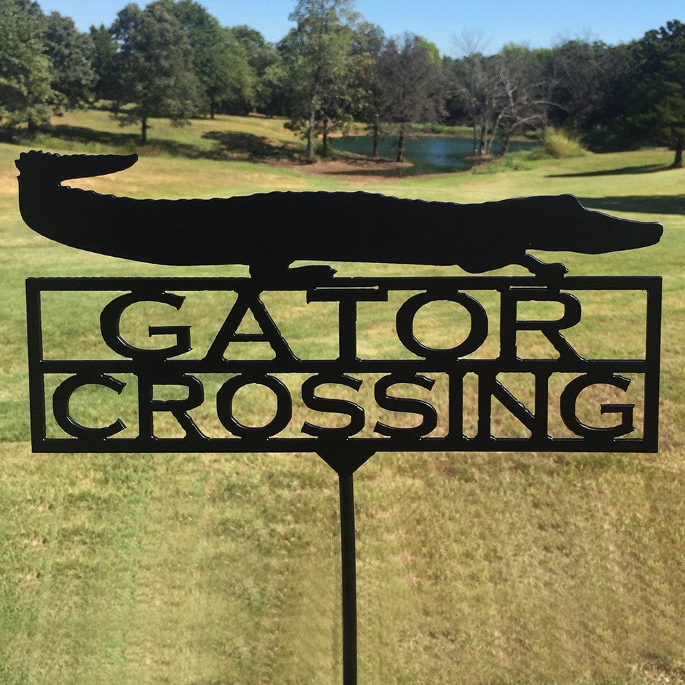 Rusty Rooster Fabrication & Design Gator Crossing Garden Stake (A10)