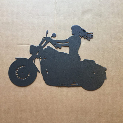 Rusty Rooster Fabrication & Design Girl Riding Motorcycle Metal Wall Art (R3)