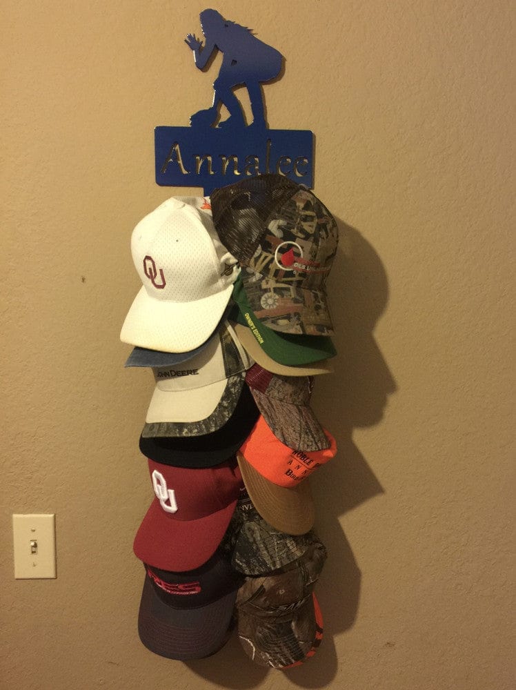 Rusty Rooster Fabrication & Design Hat Rack, Backpack, Purse Holder with Girl Softball Player and Personalized Text Field 4 hooks (P27)