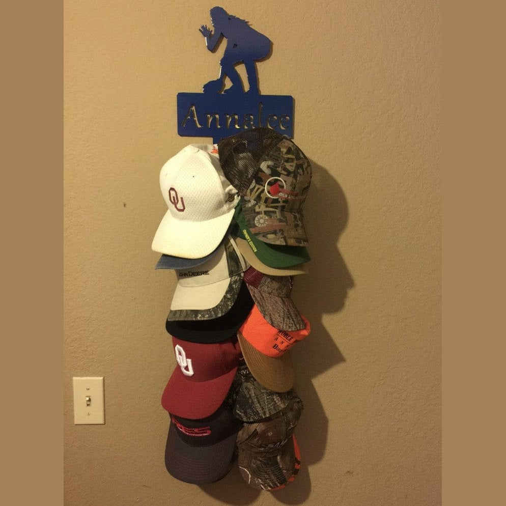 Rusty Rooster Fabrication & Design Hat Rack, Backpack, Purse Holder with Girl Softball Player and Personalized Text Field 4 hooks (P27)