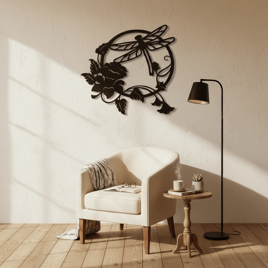 Rusty Rooster Fabrication & Design Home Decor Dragonfly & Flower Metal Wall Art – Rustic Handcrafted Home Accent (D61)