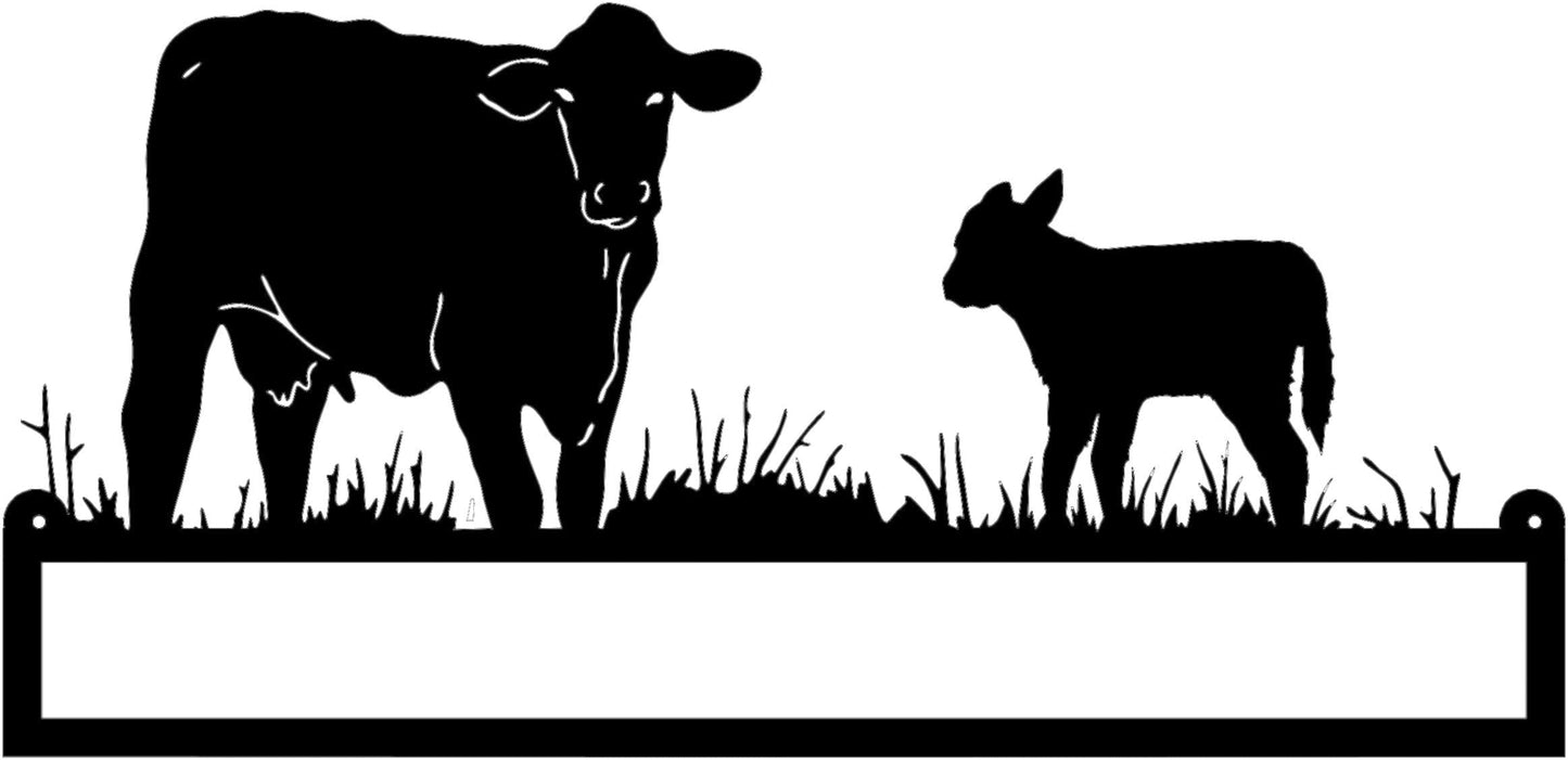 Rusty Rooster Fabrication & Design Home Decor 🤠 Utterly Western – Custom Cow & Calf Metal Ranch Sign (W2)