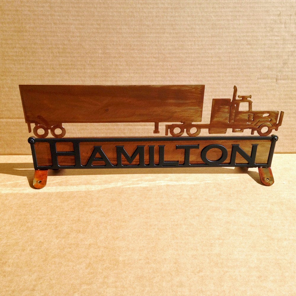 Rusty Rooster Fabrication & Design Mail Box Topper with Tractor & Trailer and Personalized Text on Both Sides (Y24)