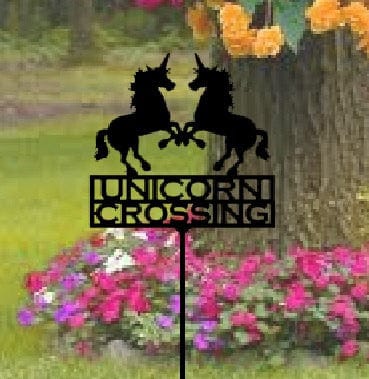 Rusty Rooster Fabrication & Design Metal Art Unicorn Crossing Garden Stake (Z1)