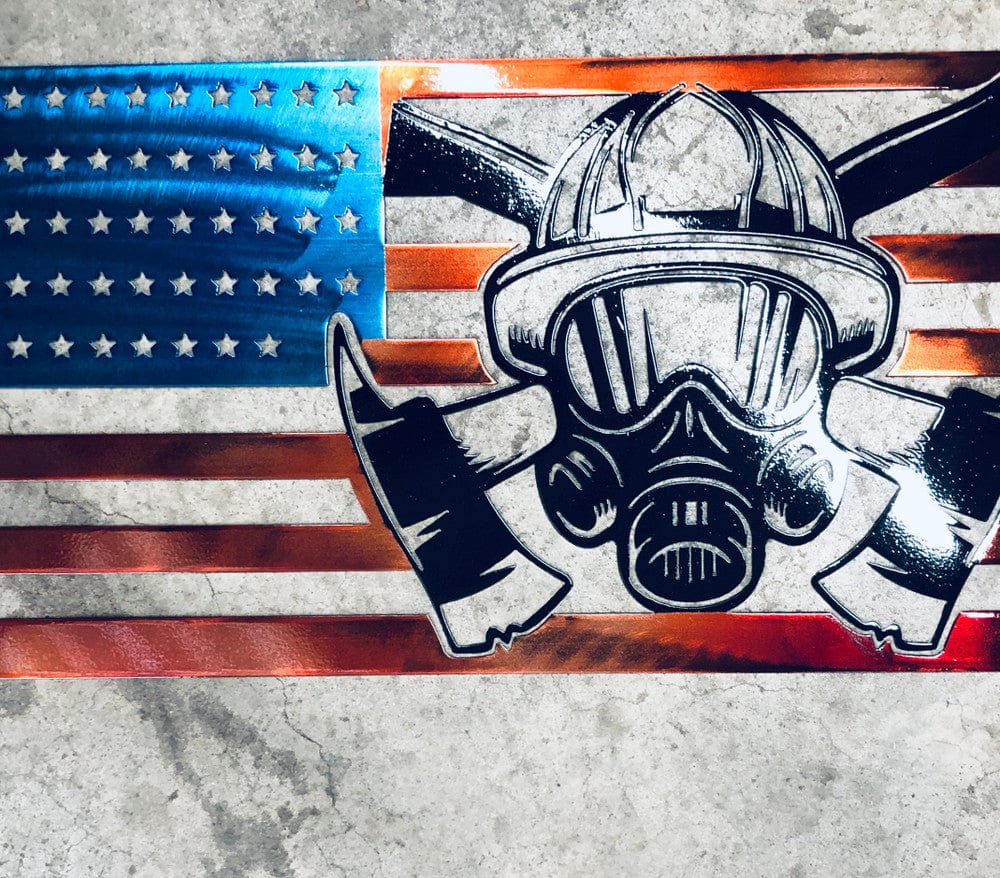 Rusty Rooster Fabrication & Design Metal Firefighter Flag | Gifts for Firefighters | Firefighter Decor | Fire House Decor | Gifts for Firemen (A72)