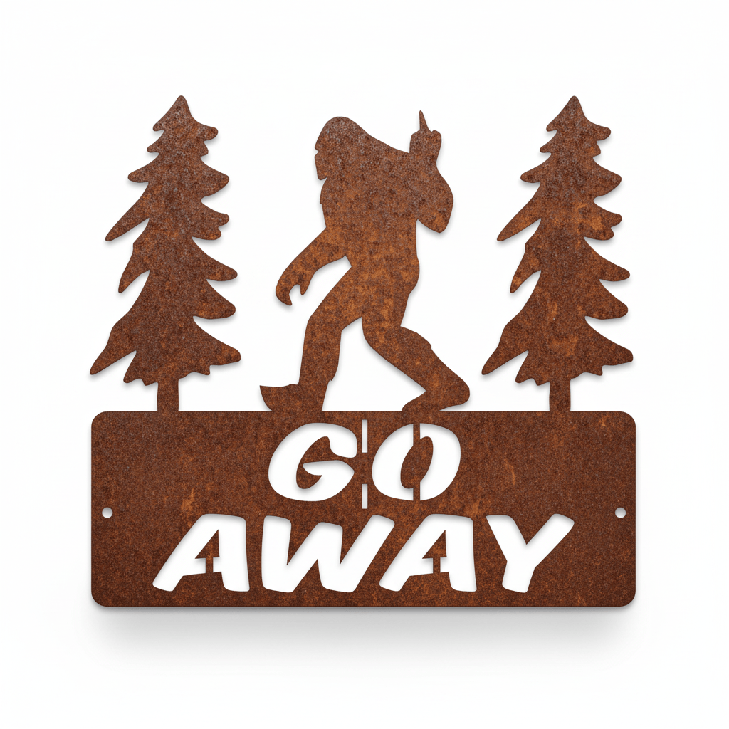Rusty Rooster Fabrication & Design metal Sign Bigfoot Middle Finger Go Away (pkg of 4) ( A10 )