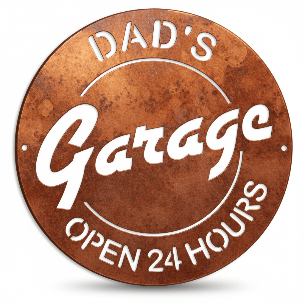 Rusty Rooster Fabrication & Design metal Sign Dads Garge (Pkg of 4) (A4 )