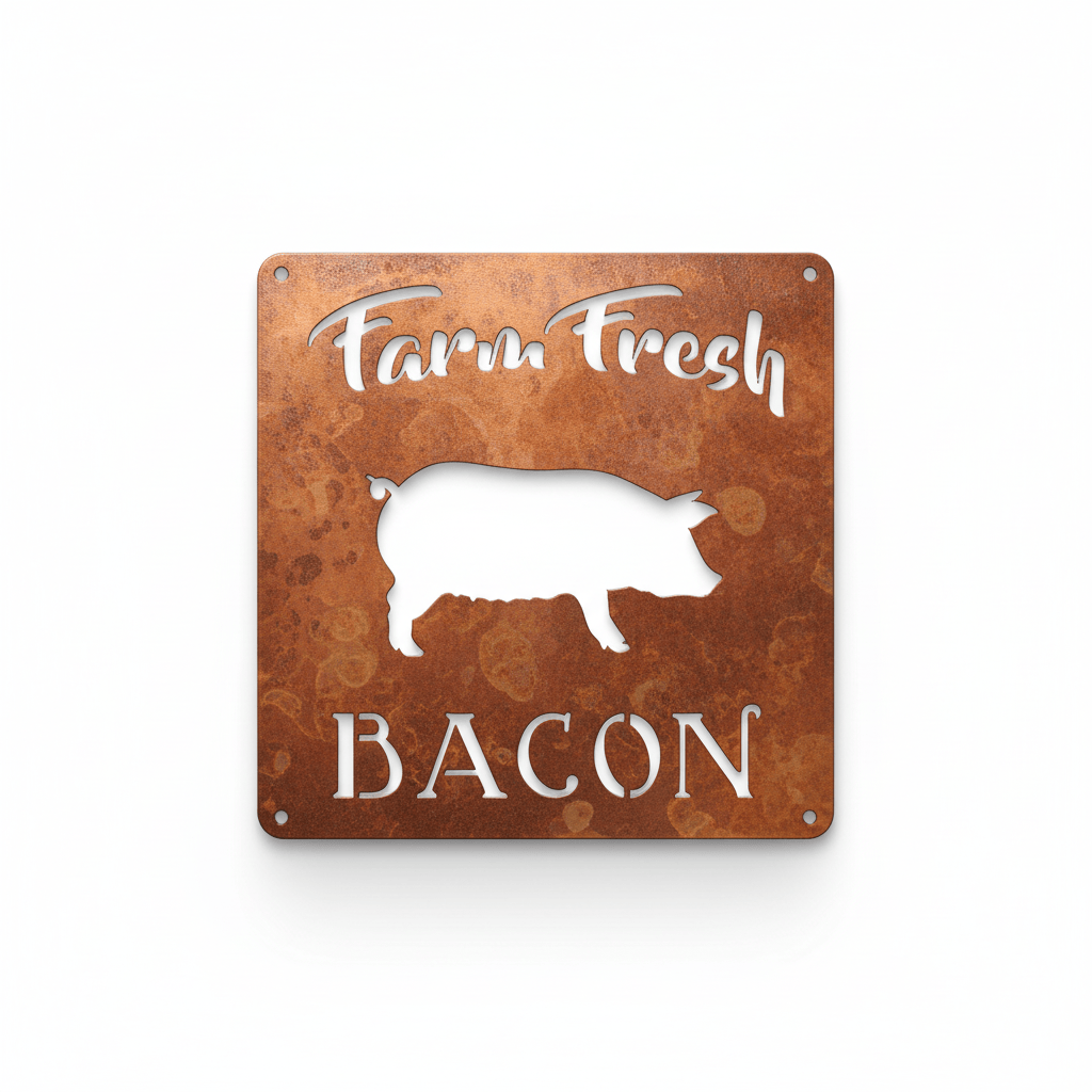 Rusty Rooster Fabrication & Design metal Sign Farm Fresh Bacon ( Pkg of 4 ) ( A6 )