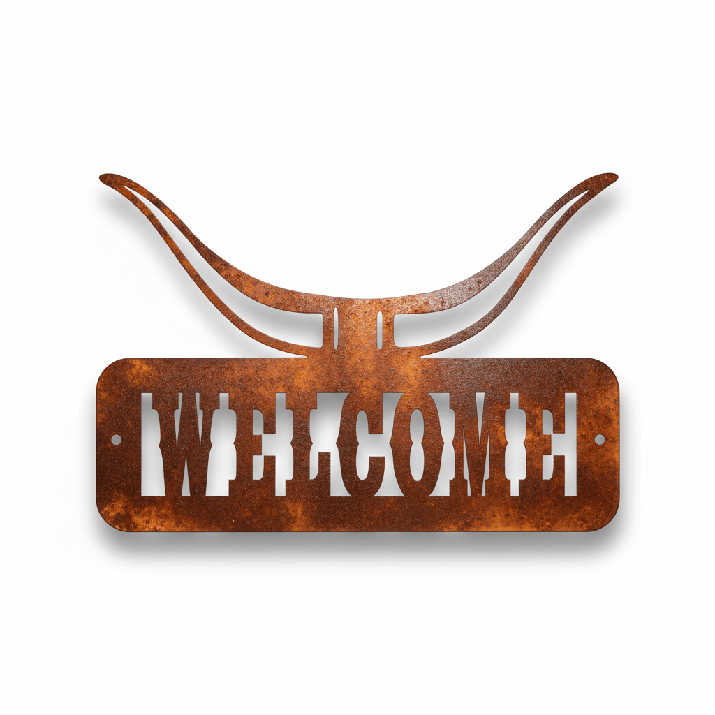 Rusty Rooster Fabrication & Design metal Sign LONGHORN WELCOME SIGN (Pkg of 4) (A16)
