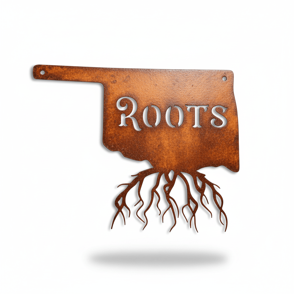 Rusty Rooster Fabrication & Design metal Sign Oklahoma Roots ( Pkg of 4 ) ( A21 )