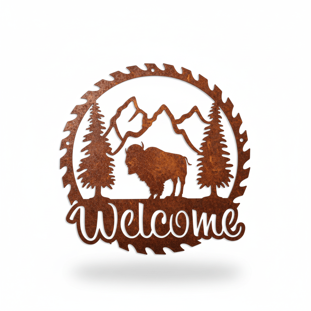 Rusty Rooster Fabrication & Design metal Sign Sawblade Buffalo ( Pkg of 4 ) ( A50)