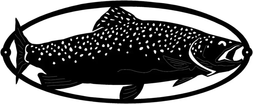 Rusty Rooster Fabrication & Design metal Sign Trout Fish Sign with Custom Text – Rustic Lodge Wall Decor (D13)