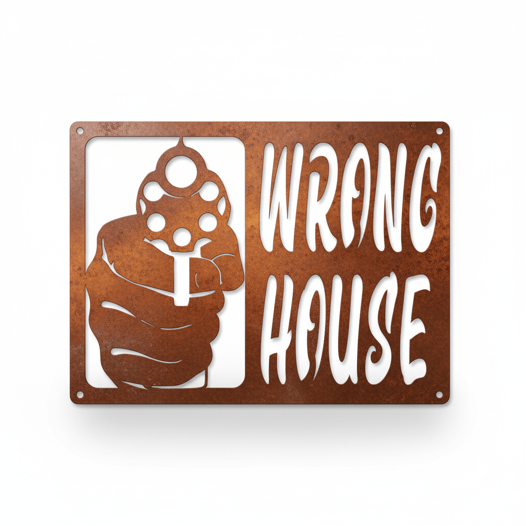 Rusty Rooster Fabrication & Design metal Sign Wrong House ( Pkg of 4 ) ( A33 )