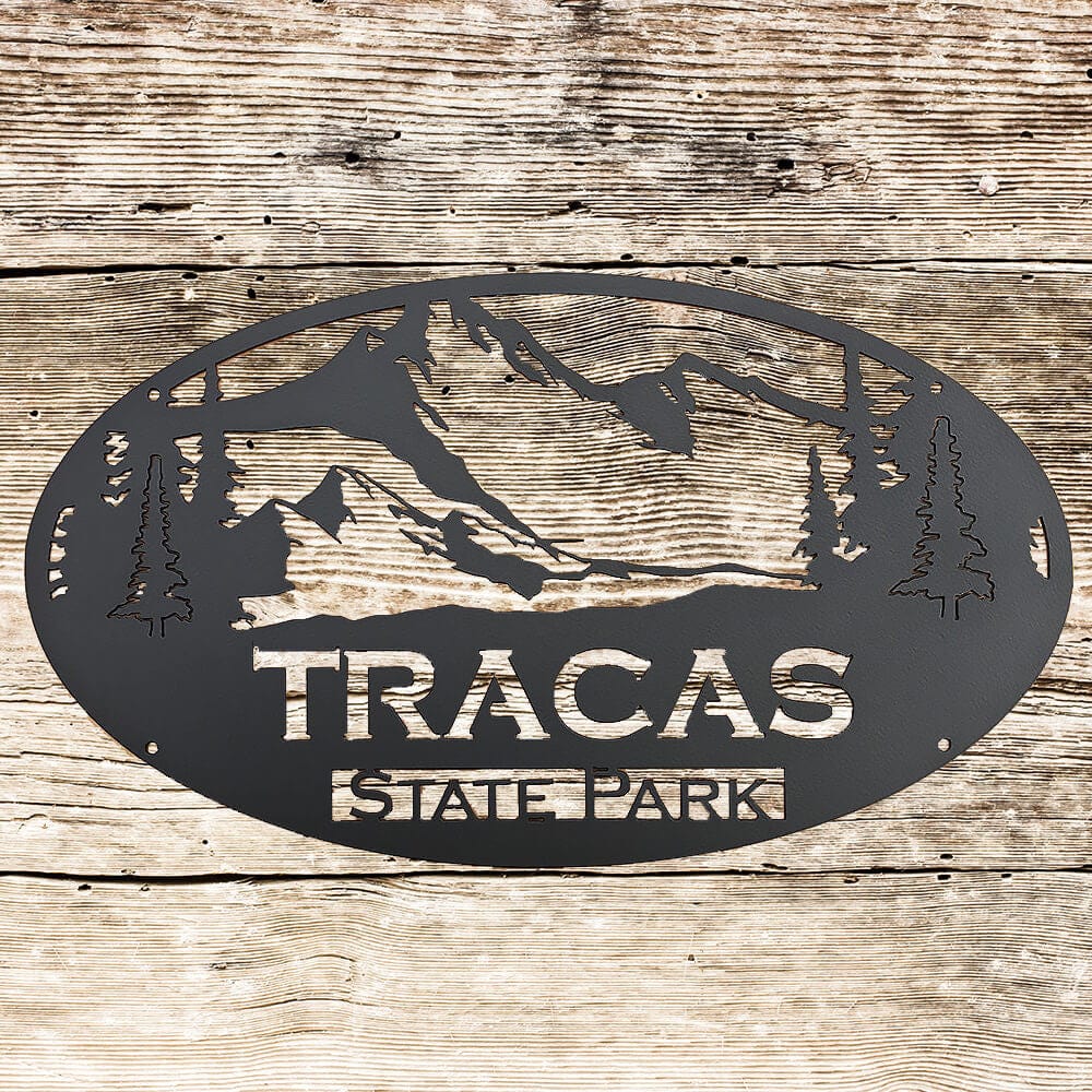 Rusty Rooster Fabrication & Design Mountains and trees with custom text (U20)