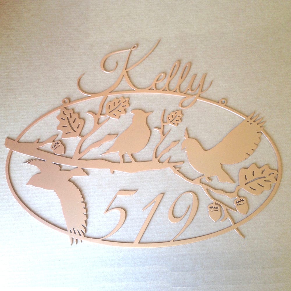 Rusty Rooster Fabrication & Design Personalized Address Sign with Cardinals on a Branch Metal Art (O21)