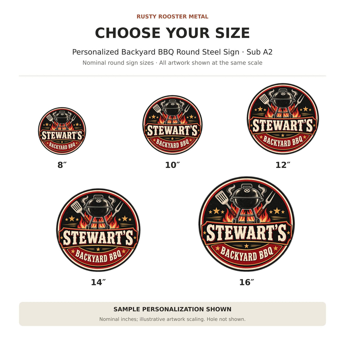 Rusty Rooster Fabrication & Design Personalized Full-Color Steel Sign Personalized Backyard BBQ Round Steel Sign (Sub A2)