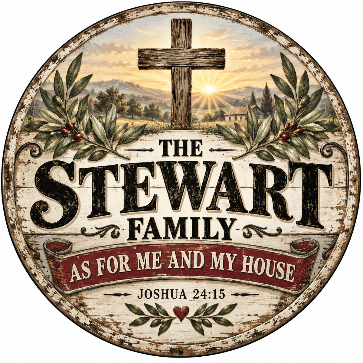Rusty Rooster Fabrication & Design Personalized Full-Color Steel Sign Personalized Christian Family Round Steel Sign (Sub A89)