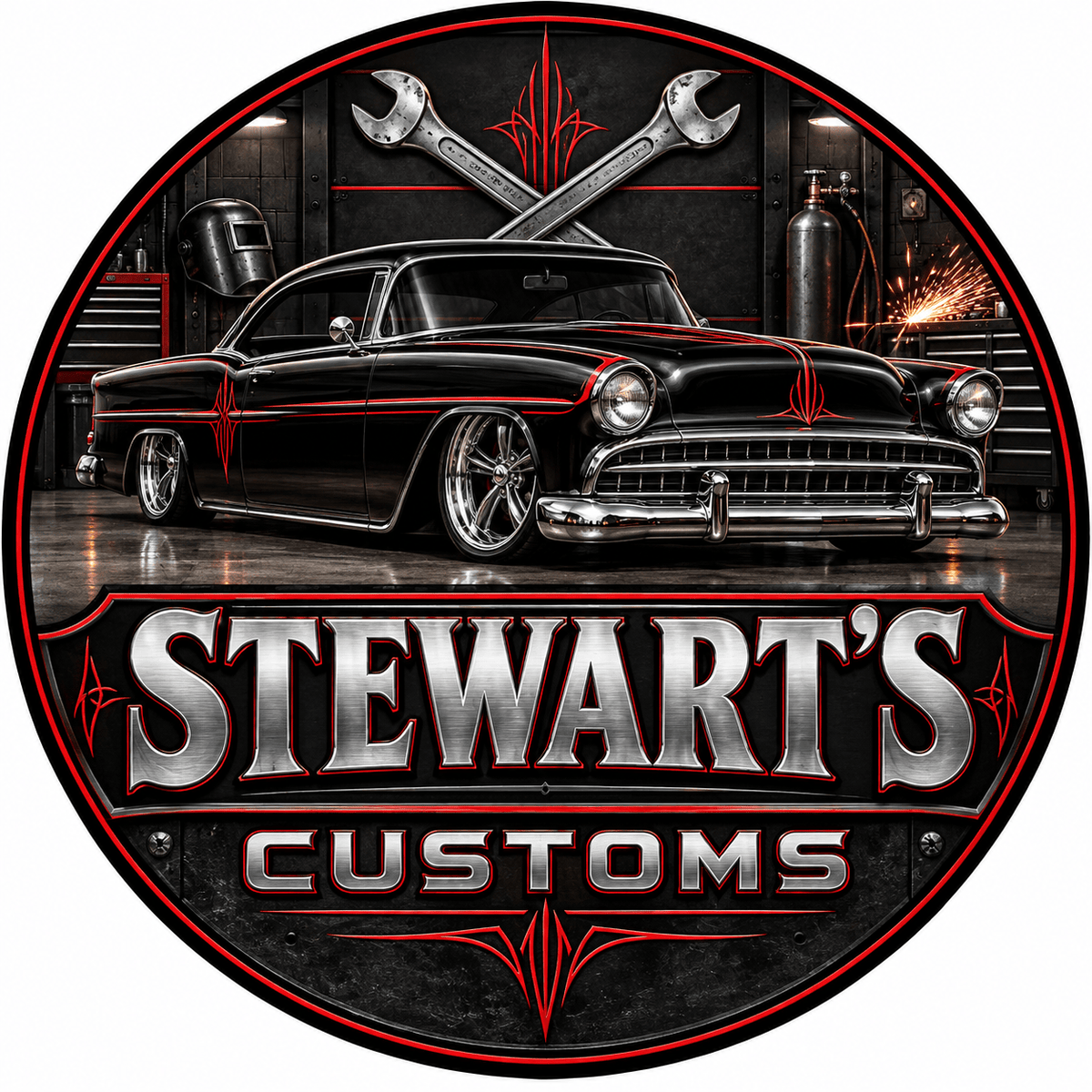 Rusty Rooster Fabrication & Design Personalized Full-Color Steel Sign Personalized Classic Car Customs Round Steel Sign (Sub A22)