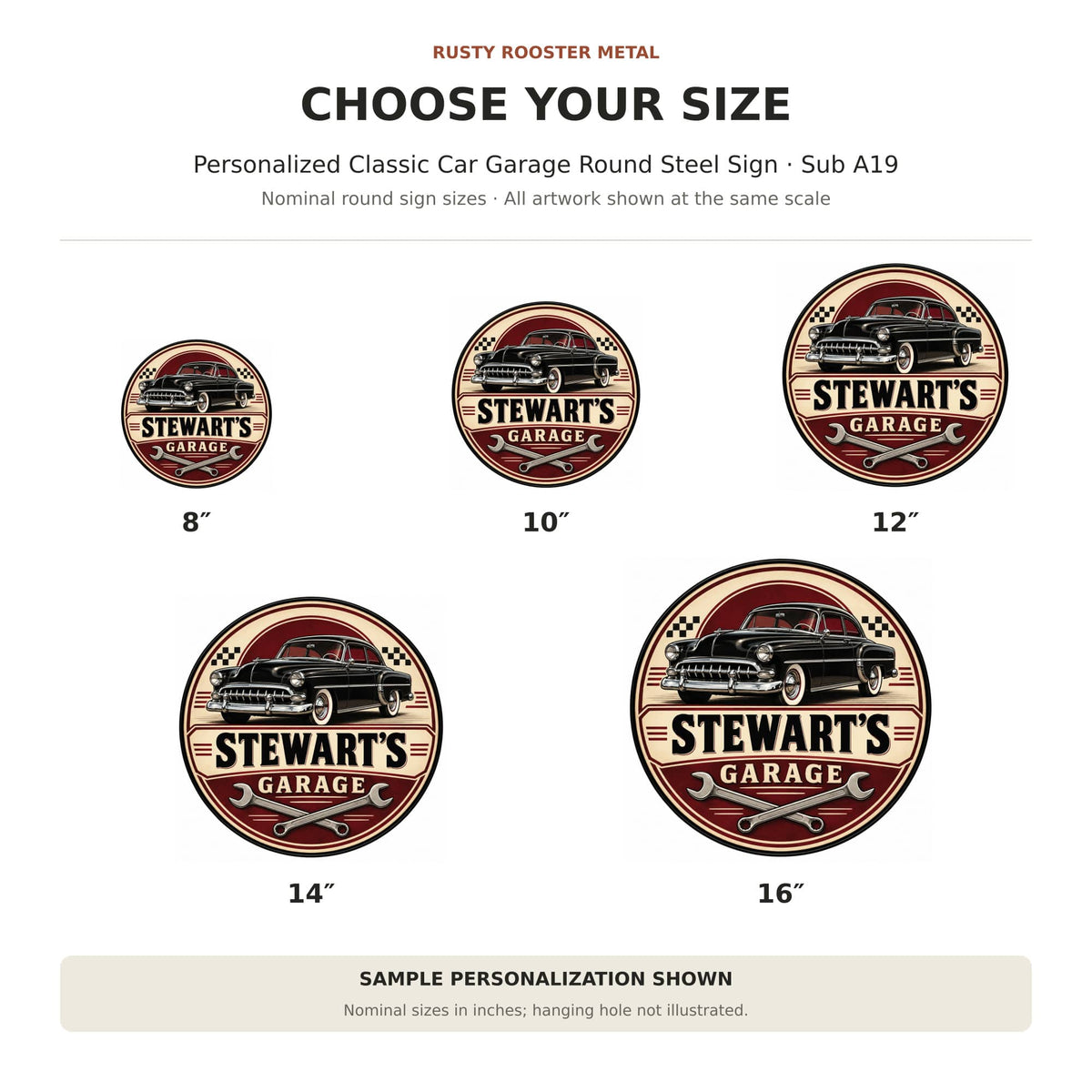 Rusty Rooster Fabrication & Design Personalized Full-Color Steel Sign Personalized Classic Car Garage Round Steel Sign (Sub A19)