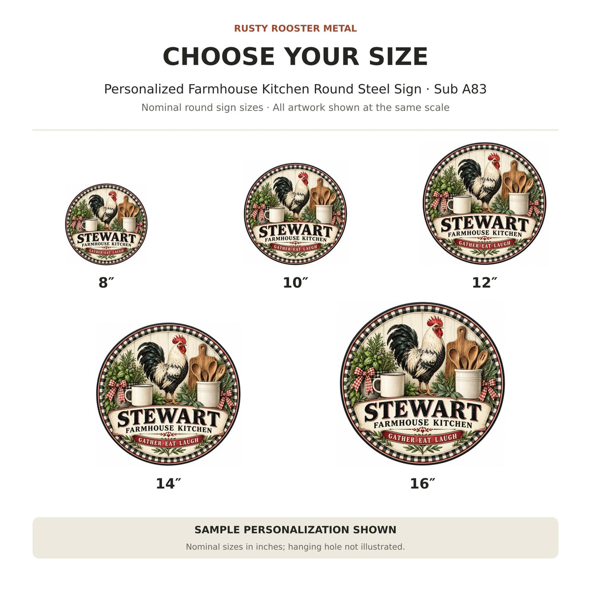 Rusty Rooster Fabrication & Design Personalized Full-Color Steel Sign Personalized Farmhouse Kitchen Round Steel Sign (Sub A83)