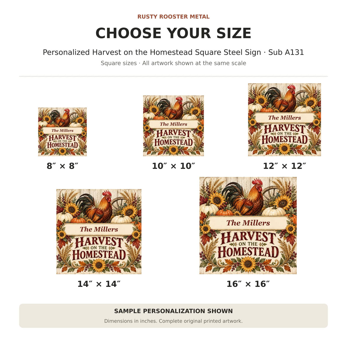 Rusty Rooster Fabrication & Design Personalized Full-Color Steel Sign Personalized Harvest on the Homestead Square Steel Sign (Sub A131)
