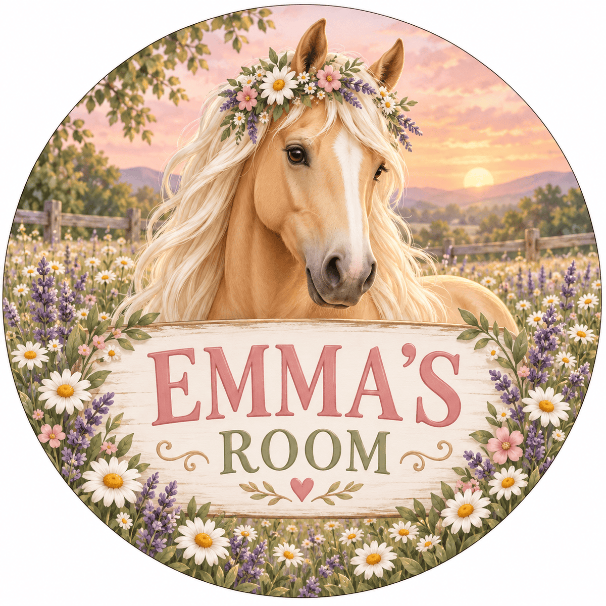 Rusty Rooster Fabrication & Design Personalized Full-Color Steel Sign Personalized Horse Bedroom Kids Round Steel Sign (Sub A41)