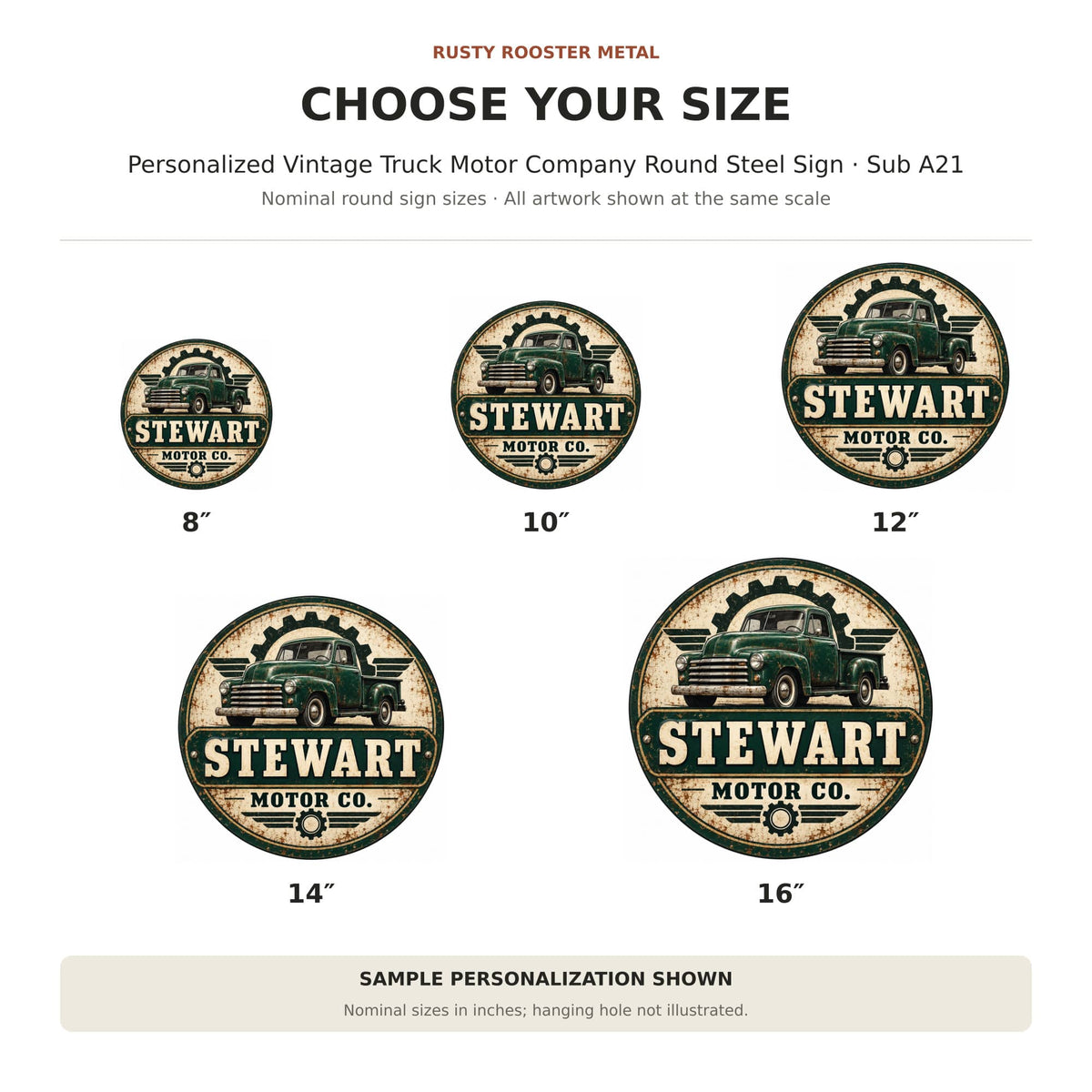 Rusty Rooster Fabrication & Design Personalized Full-Color Steel Sign Personalized Vintage Truck Motor Company Round Steel Sign (Sub A21)
