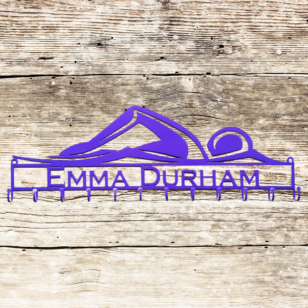Rusty Rooster Fabrication & Design Personalized Swimming Lover’s Sign & Medal Rack (D14)