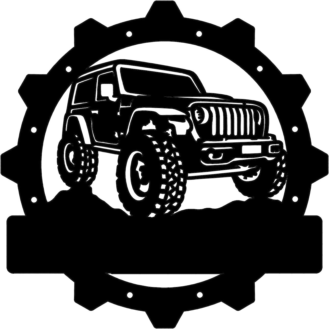 Rusty Rooster Fabrication & Design Physical product "Customized Jeep Silhouette Metal Wall Art - Gear Up Your Space with Personalized Style" (U36)
