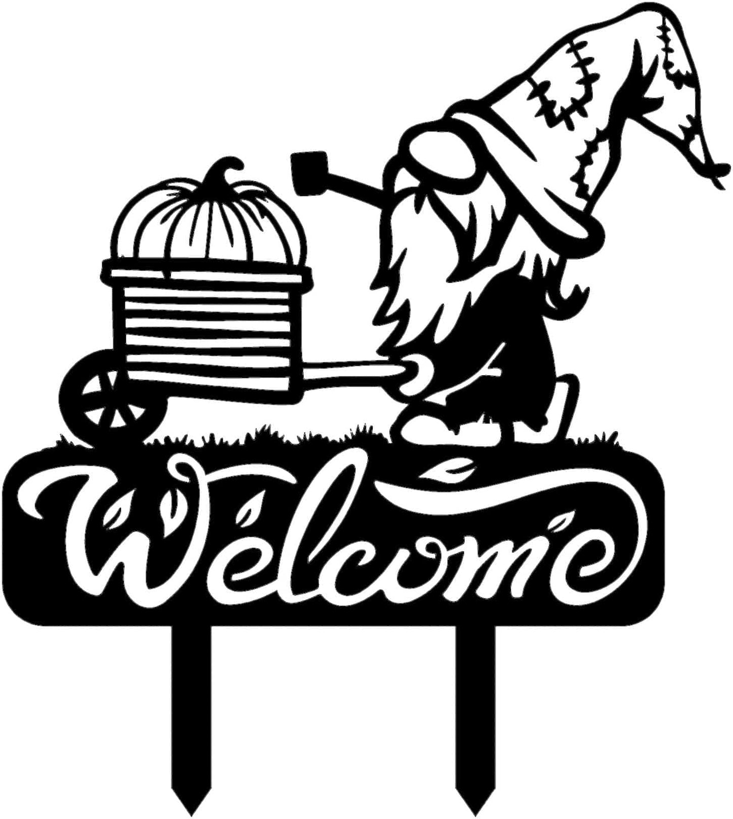 Gnome welcome sign with wheelbarow
