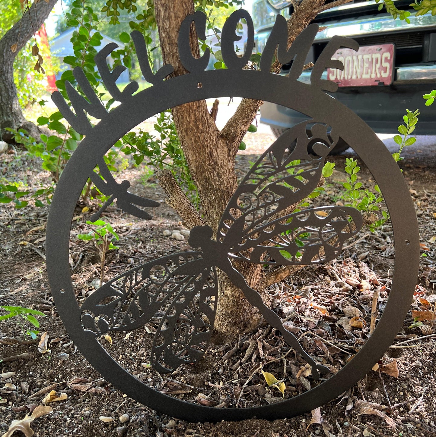 Rusty Rooster Fabrication & Design Physical product Metal welcome sign with dragonflys (D52)